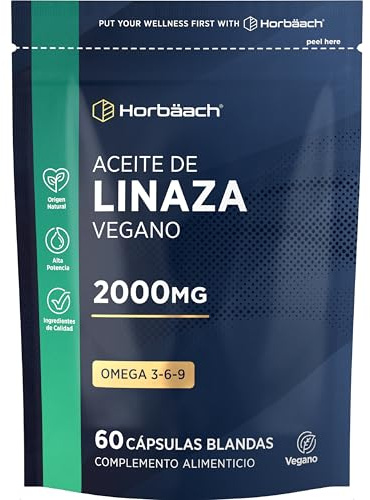 Oméga 3 6 9 Vegan 2000mg | Huile de Lin Végan | 1000mg par capsule | 60 Végane Gélules | Softgels pressés à froid | Linseed Oil Capsules | par Horbaach