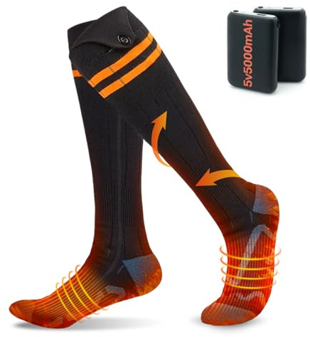 Chaussettes Chauffantes Connectées par APP, 5000mAh Batterie 4 Niveaux de Chaleur Réglables pour Randonnée Ski Camping Moto pour Homme et Femme