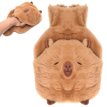 TMZELOA Bolsa de Agua Caliente Peluche 1L PVC con Funda – Bolsa de Agua Caliente Animal Capibara Linda, Mini Bolsas de Agua Caliente con Funda Lavable Reutilizable, Ideal Mujeres, Dolores Menstruales