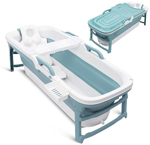 SereneLife Vasca da Bagno Portatile per Adulti, 150 x 60 x 58 cm, Spa Portatile Domestica, Relax Pieghevole, Vassoio, Borsa e Tubo di Scarico, Docce Fredde, Antiscivolo, Leggera, Uso Interno/Esterno