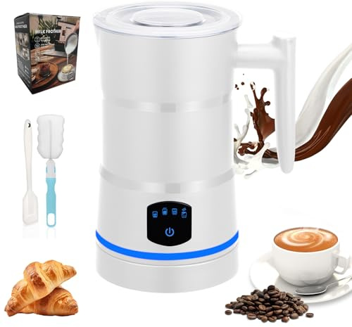 Bizcasa Espumador de Leche Eléctrico 4 en 1,Calentador de Leche 430ML,Apagado Automático,Revestimiento Antiadherente,Silencioso,Espuma Fría y Caliente con Leche,Capuchinos,Macchiato,Chocolate Caliente