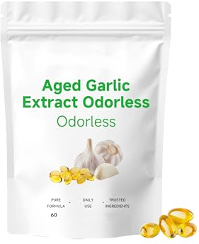 Luktfri lagrad vitlöksextrakt | 2 års lagrad vitlöksextrakt| för antioxidanter och immunstöd, vegetariskt, icke-GMO (60 Count),1Pcs