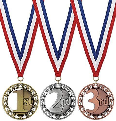 Hodges Award Medals - Gold, Silver & Bronze 1st, 2nd, 3rd Place Medals with Red, White & Blue Neck Ribbons