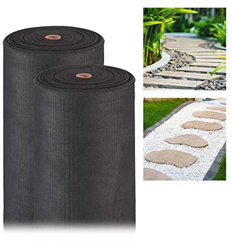 Relaxdays 10 x Unkrautvlies, 50 g/m², Pflanzenschutz, wasserdurchlässig, UV-beständig, Starkes Gartenvlies, 500 m, schwarz
