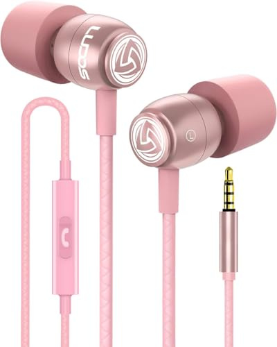 LUDOS Clamor in-ear hörlurar, 5 års garanti hörlurar med mikrofon och volymkontroll headset, minnesskum, förstärkt kabel, bas, hörlurar för dator, bärbar dator