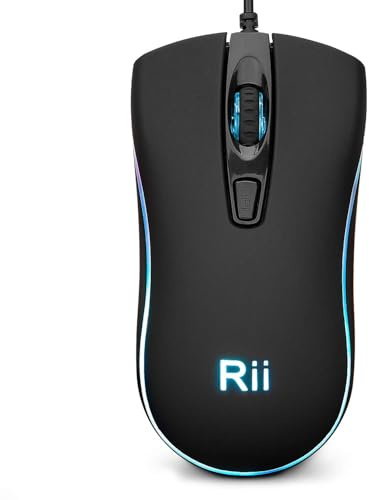 Rii RM105 Wired Mouse,Computer Mouse with Colorful RGB Backlight,Comfortable Grip Ergonomic Optical,USB Wired Mice Support Windows PC, Laptop,Desktop,Notebook,Chromebook