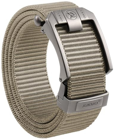 JUKMO Spärrbälte för män, nylonnät taktiskt bälte med automatiskt glidspänne, justerbar trim för att passa, Khaki, For Waist 20-40 (Length 47)