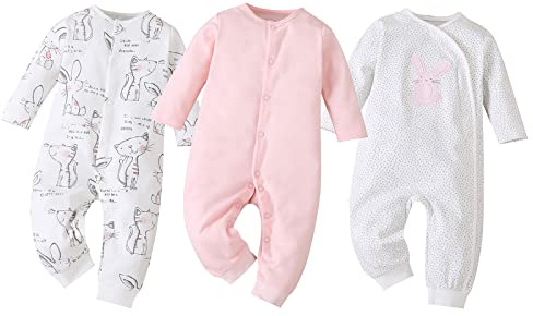 amropi Bébé Filles Garçons Grenouillères Coton Pyjamas Lot de 3 Bodys Combinaison pour 0-18 Mois