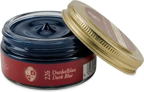 Langer & Messmer feinste Ledercreme zur Glattlederpflege - hochwertige Schuhcreme für die Schuhpflege 50ml | Für alle Glattlederschuhe geeignet | Dunkelblau