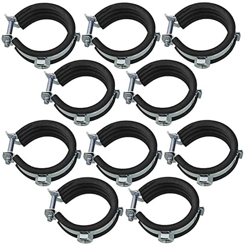 10 Stück Set Gelenk Rohrschellen aus Stahl verzinkt Spannbereich 48 bis 53 mm Rohr Außendurchmesser 1 1/2 Zoll mit Schallschutz Gummi Einlage Befestigung Halterung
