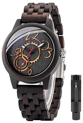 Tiong Inverted Geometric Wood Watch Creative Quartz Watch for Men Hand-Made Wooden Watches