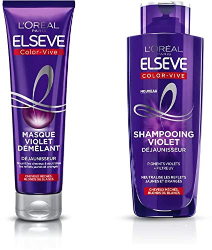 L'Oréal Paris Elseve Masque Violet Déjaunisseur pour Cheveux Blonds Ou Blancs Color-Vive, 150ml & Elseve Shampooing Violet Déjaunisseur - Pour Cheveux Blonds ou Blancs - Color-Vive - 200 ml