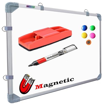 Eduway Magnetisk whiteboard 2 x 1,5 tum med (markör, dammvippa och magneter) | Perfekt att använda för hem, kontor, barn med glidande hängande klämmor, robust aluminiumram och yta