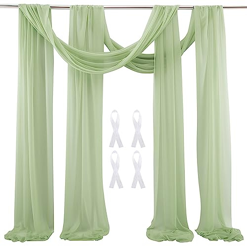 Wedding Backdrop Tulle Tenda 2 pannelli 600x75cm Arco Drappeggio Voile Chiffon Tessuto Drappeggio Tende Arbor Drappeggio per di Cerimonia di Matrimonio Ricevimento Party Soffitto Decor, Verde salvia