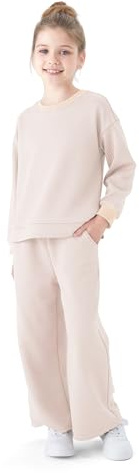 PATPAT Tuta Bambina: Completo 2 Pezzi Ragazze Tinta Unita + Pantaloni Larghi con Tasche | Abbigliamento Ragazza, Tute da Ginnastica, Jogging Set Tempo Libero Scuola, Bianco 13-14 Anni 158-164 cm