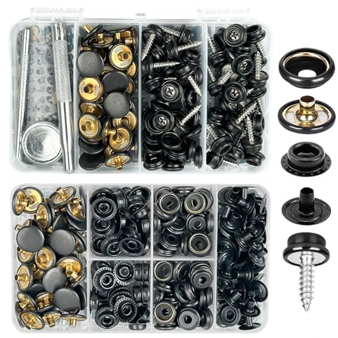 GTAAOY 320 Pcs Boat Cover Snaps, Stainless Steel Snaps for Boat Cover, 3/8 Socket Heavy Duty Snap Fasteners Kit (Black)