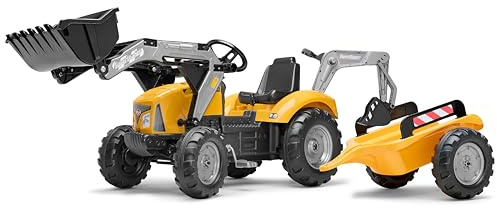 FALK - Tractoexcavadora de pedales SuperBuilder con excavadora y remolque - Verde Vintage - Fabricado en Francia - Pala frontal y excavadora articulada - Asiento giratorio - A partir de 3 años - 2025Y