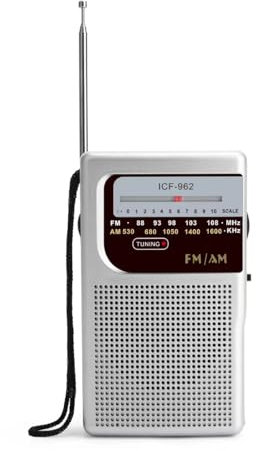 Radios FM portátiles, Radio pequeña con sintonización analógica de Auriculares, Radio de Bolsillo de Transistor con Correa de Mano, Sencilla y fácil de Usar, usada para Correr/Caminar/Viajar (Plata)