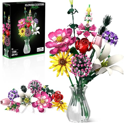 Kit de 699 pièces pour bouquet de fleurs | Ensemble de fleurs botaniques réalistes à décorer avec DIY | Cadeau créatif pour la fête des mères/l'anniversaire/la Saint-Valentin | Décoration durable pour