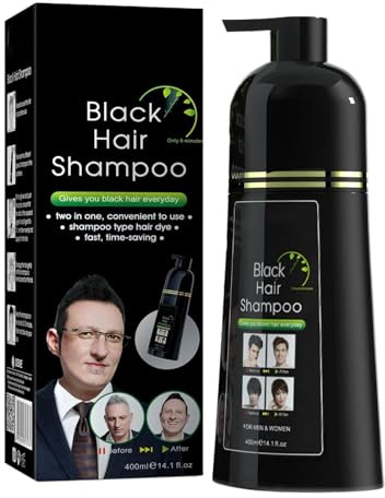 Shampooing Teinture Cheveux Noir 3 En 1, Shampooing Teinture Instantanée Pour Cheveux, Pour Hommes Et Femmes, 400ml, Noir
