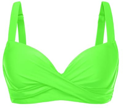Aqua Eve Women Underwire Bikini Top - Push Up Swimsuit Top Bra Padded Bathing Suit 2025 Twist Front Swimwear, Green Neon, XL