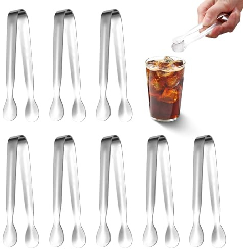 8 Pcs Mini Sweet Tongs, 11cm Stainless Steel Small Tongs for Serving Food Ice Cubes Sweet Sugar Dessert Buffet Tea Appetizer Coffee Bar Picnic (Silver)