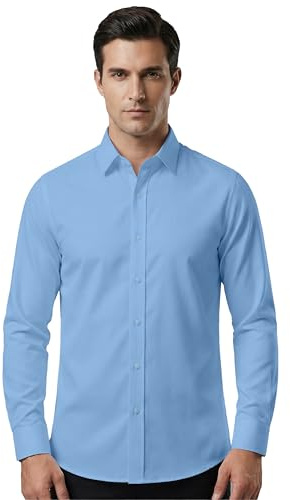 ZHAOCAI Chemise à manches longues pour homme - Infroissable - Coupe droite - Style décontracté - Coupe ajustée - Extensible - Boutonnée - Col montant