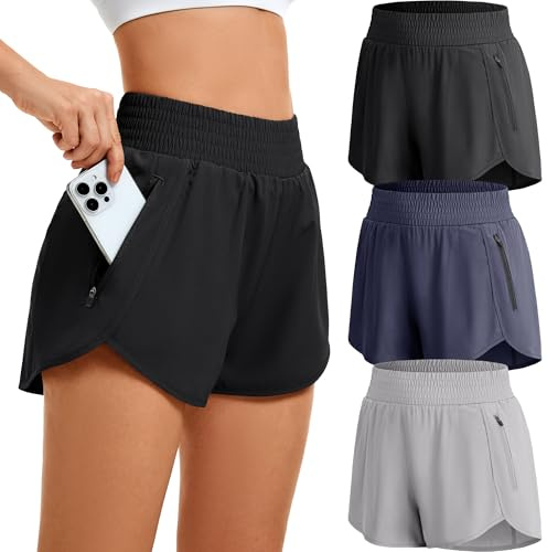 JOVCOVL Lot de 3/5 Shorts Sport Femme Séchage Rapide avec Poche Zippée