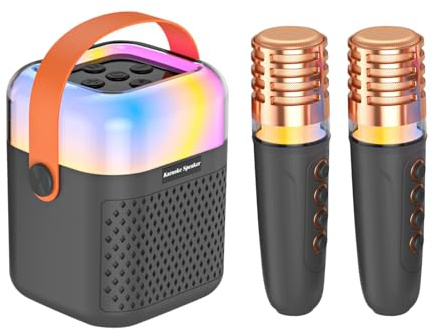 Machine À Karaoké - Haut-Parleur avec 2 Microphones - Enceinte Extérieur pour Karaoké | pour Jardin Extérieur Fêtes Maison Spectacles Bureau