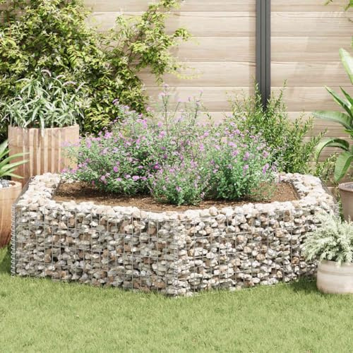 Owoxanthellate Hexagonal Galvanized Steel Gabion Raised Bed 78.7x68.1x15.7 in Rustic Silver Planter Box for Outdoor Gardening, Large Metal Flower Pots for Patio, Balcony, Terrace
