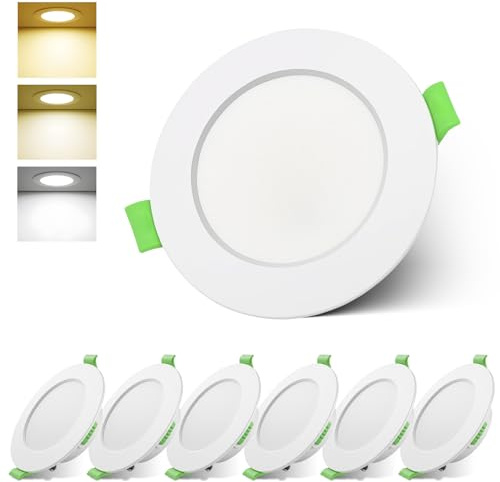 Infälld LED-spotlight extra platt 230V 7W, 3000K/4000K/6000K dimbar aklampa, Skärhål Ø75-90mm, Ultra Thin 24mm, IP44 takspotlight Vattentät för badrum, kök, vardagsrum, Sovrum, Korridor, set med 6
