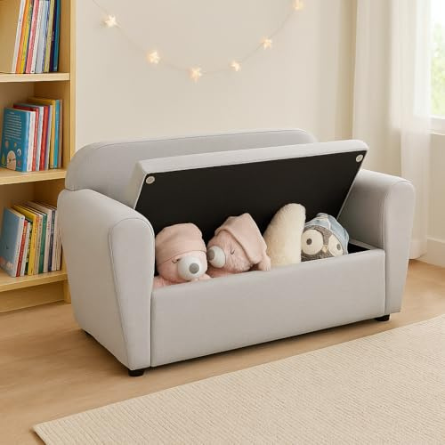 WEB2O - 620370 - Banc Canapé Fauteuil Double pour Enfants avec Coffre à Jouets Gris