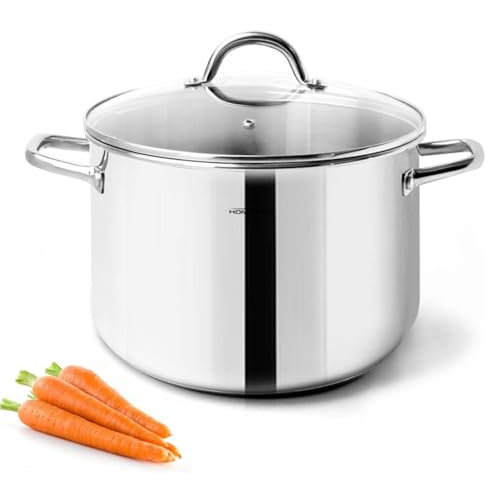 HOMICHEF,Pentola con coperchio in acciaio inox senza nichel, lucidata a specchio con coperchio, pentola per cottura sana,7.5 Tall Shiny Silver,Mirror Polished Stainless Steel
