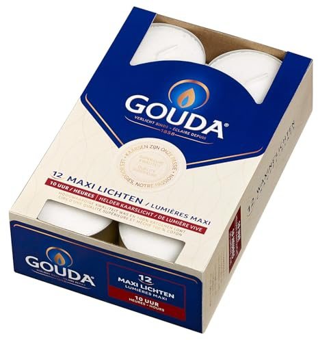 Gouda Maxi Tealight 10 Hours White, 12 Piece