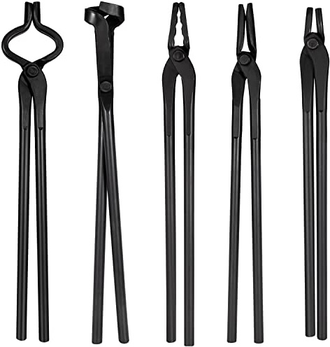 Blacksmith Tänger verktygssats för städ, knivbyggande set 5 st inkluderar platta tänger och fyrkantiga käftstänger och bulttänger och bladtänger och vargkäftstänger