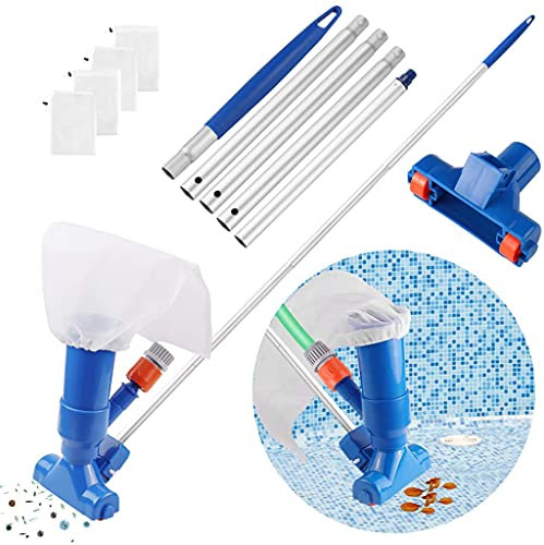 GJXJY Poolsauger Schwimmbad - Pool Staubsauger Set -Erweiterbarer Edelstahlgriff mit 4 Netzbeuteln - Poolreinigungsset Für Schwimmbad Teichwhirlpool Bad Spas Teiche