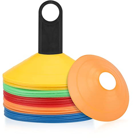 Rhinocerosdance 50 Stücke Profi Markierungshütchen Sports Set Fussball Trainingszubehör, Markierung für Fußball-, Hockey- Oder Hürden Koordinationstrainingshilfen, Farbmischung