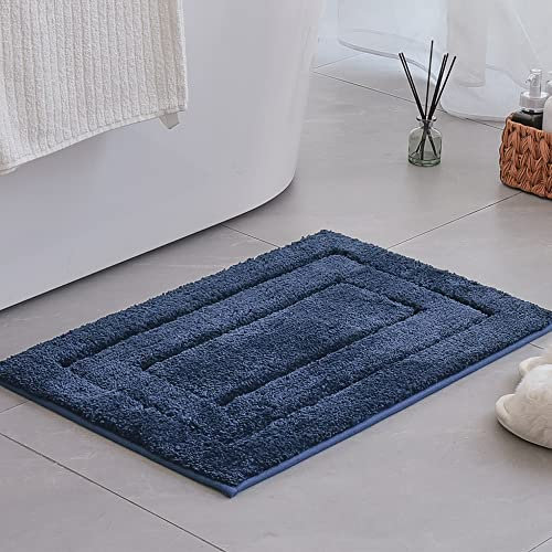 GRANNY SAYS Navy Bath Mat 40 x 60 cm, Non-Slip Bathroom Mat Decorative, Super Absorbent Bath Rug Extra Soft, Microfiber Fluffy Shaggy Bath Mats and Rugs, Machine Washable Bathroom Rug for Floor