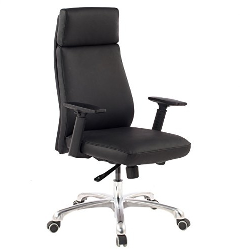 FineBuy Chaise De Bureau Hauteur 107,5-117,5 cm Cuir Véritable Noir | Fauteuil De Direction Ergonomique avec Appui-tête | Chaise Tournante Design avec Accoudoirs | Jusqu'à 120 kg X-XL