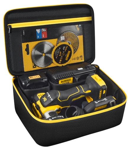 Tanmqin Tasche kompatibel mit Dewalt 20 V Max Trennwerkzeug, 3-in-1 bürstenlos (DCS438B), Aufbewahrungskoffer, Tragehalter für Ladegerät, Batterien, Schneidrad und anderes Zubehör (nur Box)