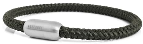 Akitsune Silvus nylonarmband | 5 mm tjockt | armsmycken kvinnor män rostfritt stål armband magnetlås – matt silver, Rostfritt stål