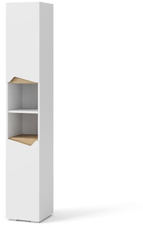 Vicco Armario de baño Marelle, Blanco/Roble Artesanal, 30 x 180 cm con Puertas y Compartimentos Abiertos