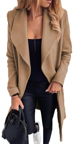 OMZIN Women's Winter Coat Trench Notched Lapel Double Breasted Trench Coat with Belt Camel M