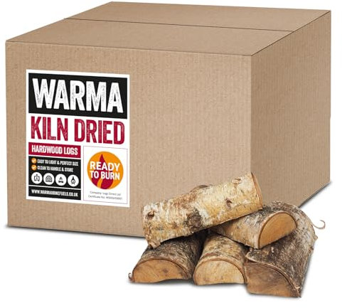 1 x Warma 23L Log Box Silver Birch Hardwood Kiln Dried Firewood Logs - Wood Burners Stoves Open Fire Pits Camp Fires & Chimeneas - Hand Packed & Recycled Packaging - Under 20% Moisture