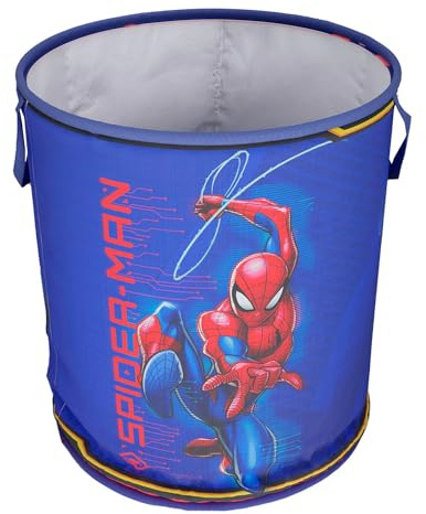 Kuber Industries Panier à linge | Panier à linge rond non tissé | Panier de rangement pour vêtements | Sac à linge pliable avec poignée | Panier de rangement pour jouets | Marvel Spiderman | 45 litres