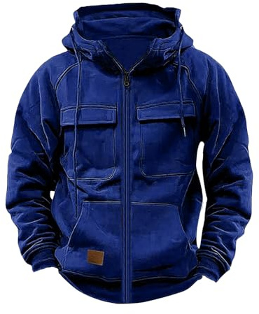 RUMAOZIA Sudadera con capucha ninja para hombre, estilo harajuku japonés, doble cuello, algodón, hip hop, oversize, gruesa, con forro de invierno, transpirable, chaqueta de ocio, parka, azul, XXL