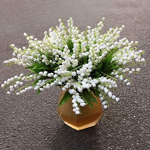 BestAlice Konstgjorda Liljekonvaljer Faux White Bell Blommor Vindspel Orkidé Bröllopsbukett Simulering Falsk Blomma för Hembröllopsdekoration(6 st)
