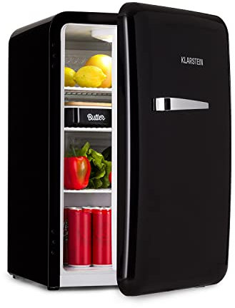KLARSTEIN Mini réfrigérateur portable, petit réfrigérateur de bureau, mini réfrigérateur de chambre avec dégivrage manuel, design vintage, réfrigérateur de camping silencieux, mini réfrigérateur de