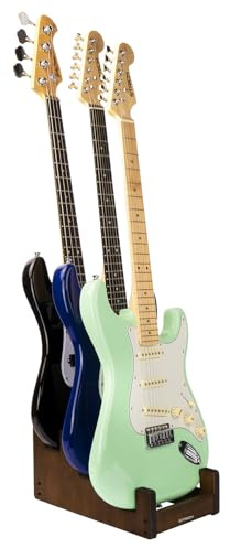 STRICH Holz-Gitarrenständer für mehrere Gitarren, 3-facher Halter, Gepolsterter Multi-Gitarrenständer für Zuhause, Studio, Bühne, L-3EW (Für 3 E-Gitarren/Bässe)