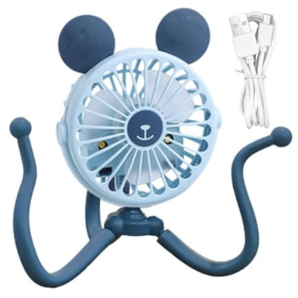 Tuxxjzm Ventilador recargable para cochecito, diseño de pulpo, trípode flexible con clip, ventilador eléctrico portátil silencioso para cualquier carrito